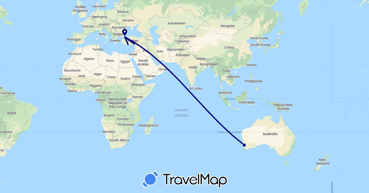 TravelMap itinerary: driving in United Arab Emirates, Australia, Turkey (Asia, Oceania)